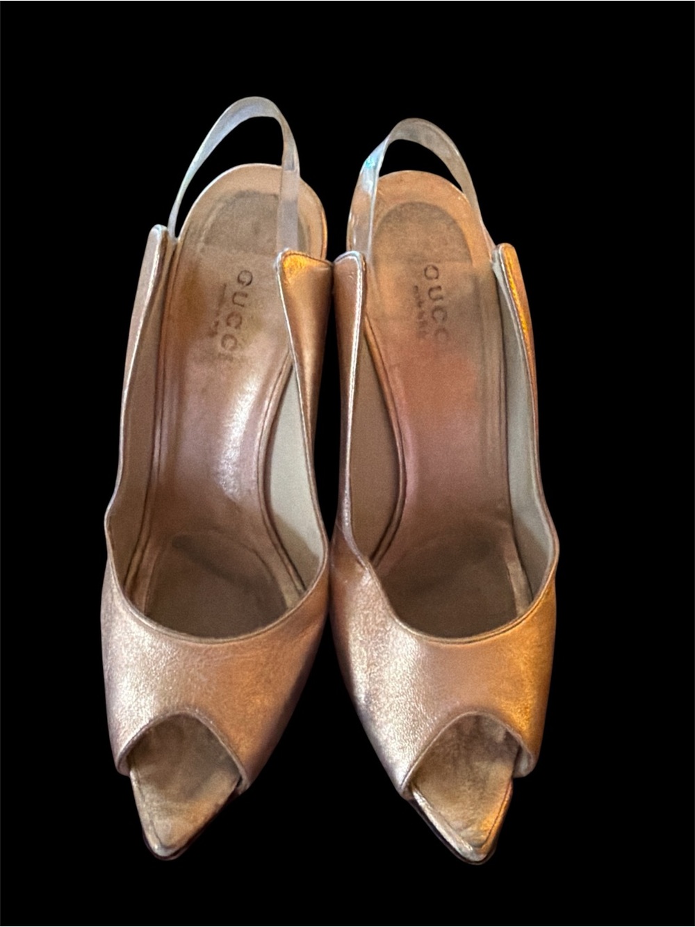 Gucci Metallic Rose Slingback Peep-Toe Heels